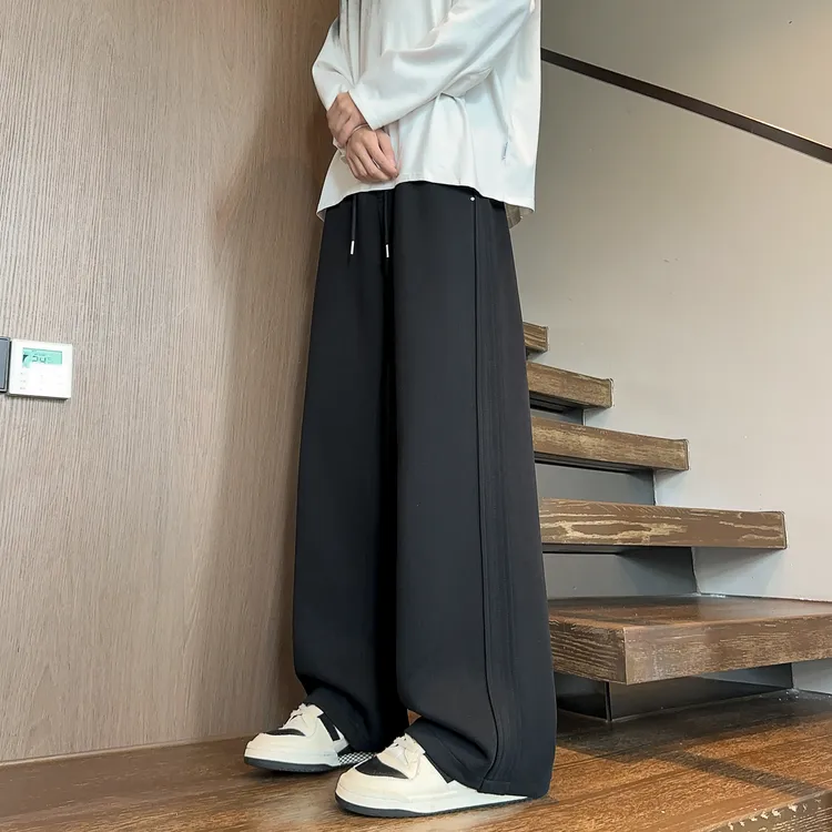 美式高街弯刀休闲裤子男款秋季宽松直筒垂感长裤运动阔腿铆钉卫裤