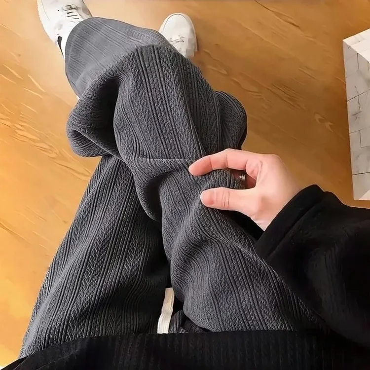 麦穗纹休闲裤男士春秋季新款阔腿裤青少年百搭直筒宽松运动长裤子