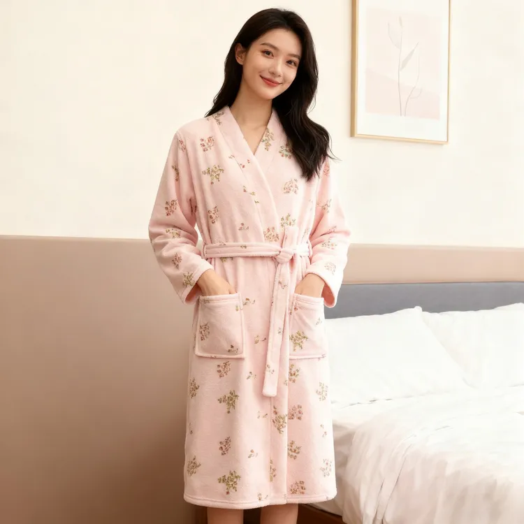 秋冬季睡袍女2025新款珊瑚绒睡衣加厚保暖浴袍吸水速干浴衣Y185