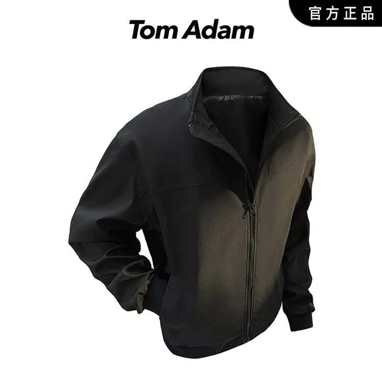 TOMADAM黑色短款飞行员夹克男秋季短宽廓形工装外套立领衣服