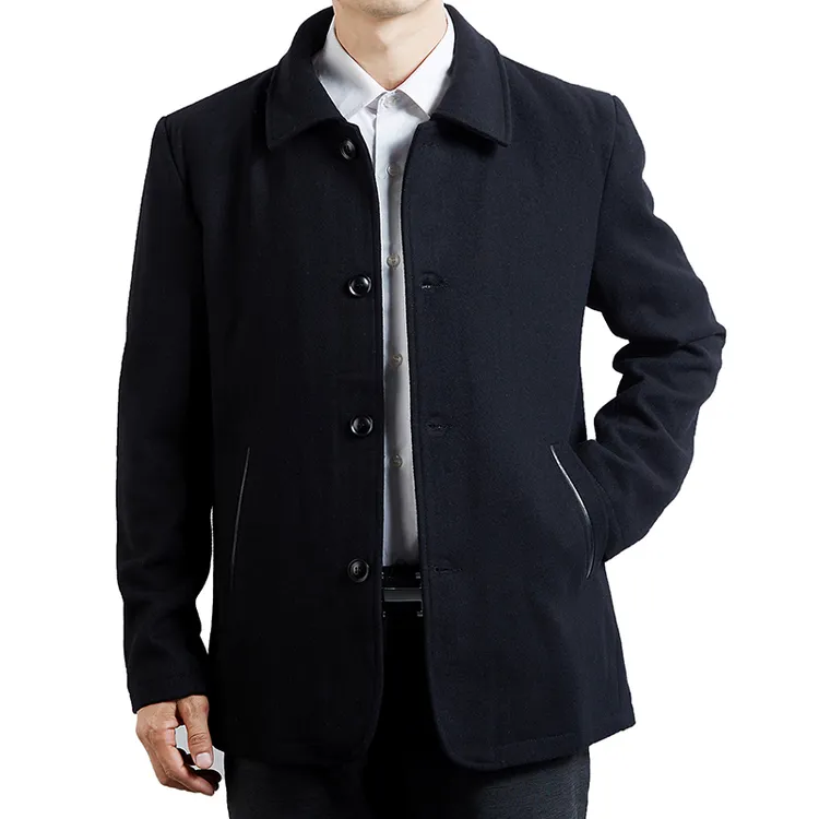 加大码毛呢大衣男士风衣秋冬季中老年男士翻领外套中年休闲商务
