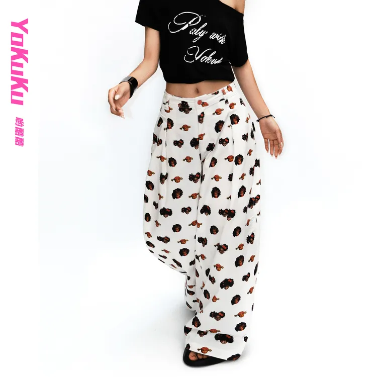 哟酷酷（黑皮芭比）原创美式童趣黑妹公主弯刀宽松休闲阔腿裤