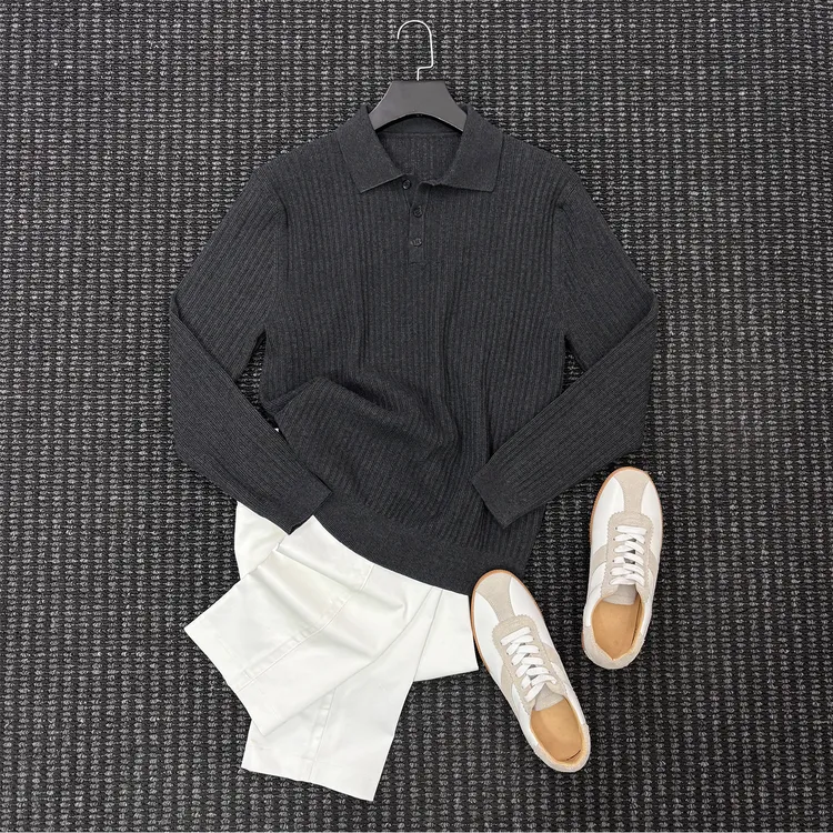 Mrperfect高端纯棉肌理感坑条线衣针织衫男士秋冬季休闲毛衣男