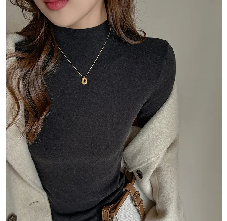 长袖女半高领T恤磨毛打底衫针织修身打底衫内搭百搭洋气显瘦秋冬