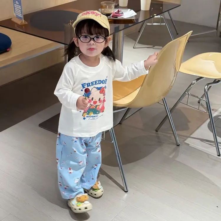 女童套装2025秋装新款儿童可爱kt猫印花棉长袖T恤宝宝满印休闲裤