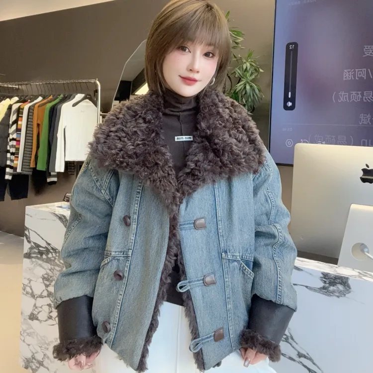 冬款牛仔毛毛羽绒外套时尚潮流258191