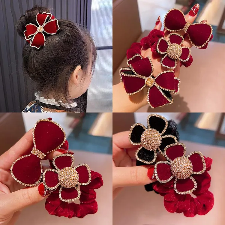 儿童蝴蝶结头绳红色丝绒发圈女童2025新年发绳发饰小女孩过年头饰