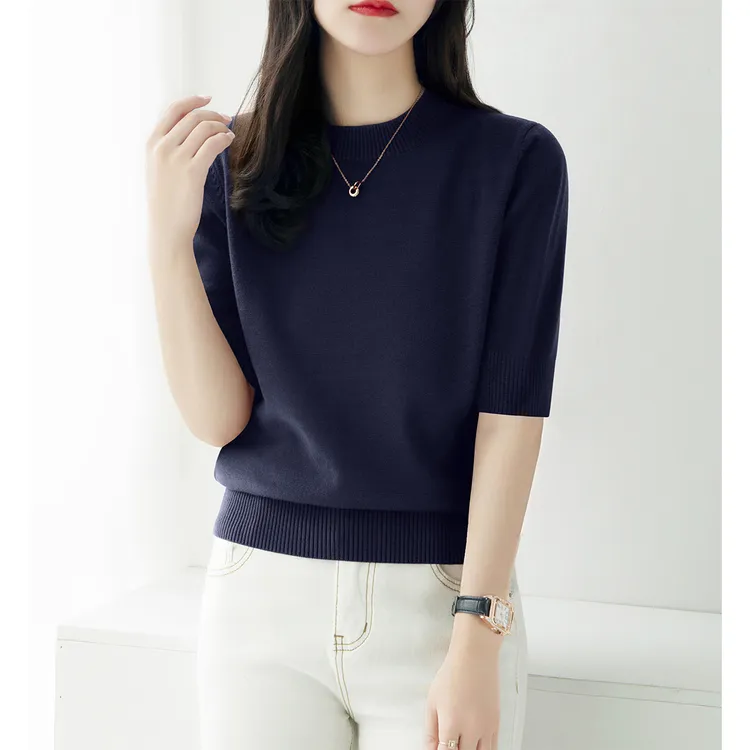 圆领套头宽松遮肉设计内搭上衣女春秋季新款中袖T恤打底衫女士