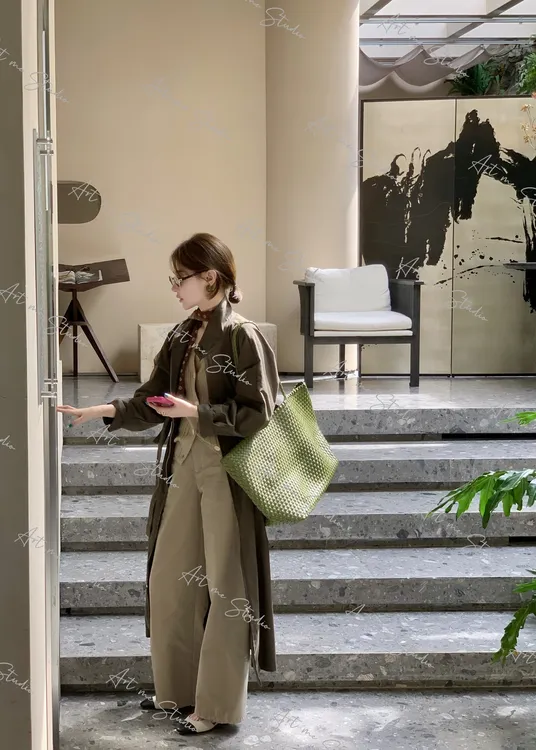 自然主义极简水洗棉感立领棉质挺阔拉链收腰风衣外套w1789w1