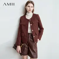 Amii秋冬复古法式圆领小香风含绵羊毛粗花呢毛呢外套Z12413675