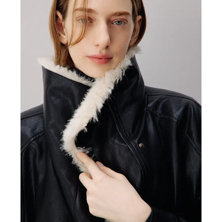 DNCY丨大翻领秋冬加厚皮衣夹克短外套时尚立领棉服0266