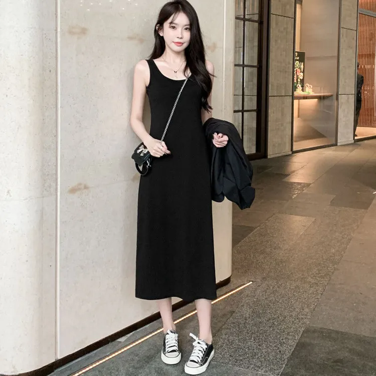 【2519人收藏】遮肉收腰显瘦百搭夏季2025吊带裙长款打底黑色连衣裙
