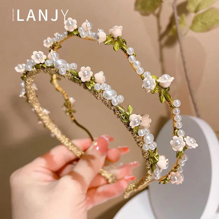 法式饰品发卡敷面膜氛围头箍发箍出发百搭珠珠小花新款日常甜美