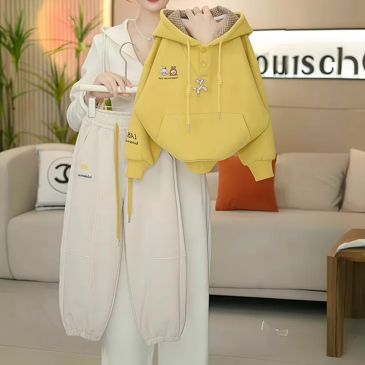 女童套装秋季2025新款儿童洋气韩版连帽卫衣春秋款女孩休闲两件套