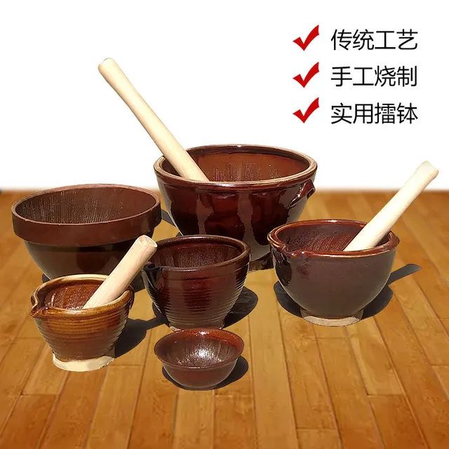 老式擂钵研磨辣椒家用捣碎器陶瓷捣蒜擂米糊擂茶钵手工中药研磨器