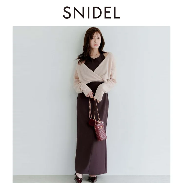 SNIDEL2025秋冬新品简约挂脖连衣裙慵懒针织衫两件套SWNO254192