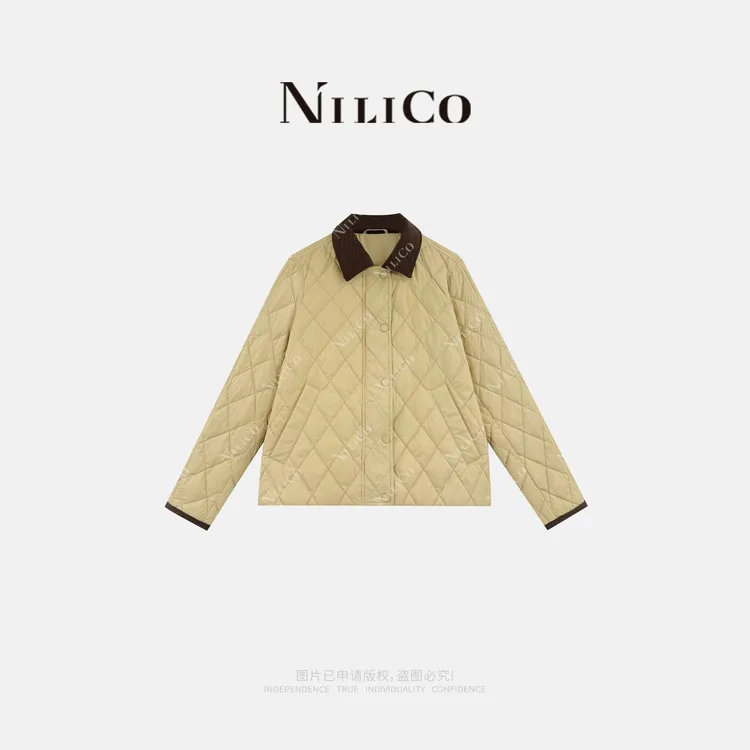 NILICO【暖意】法式浪漫街拍复古翻领时尚轻绒菱形格鹅绒服