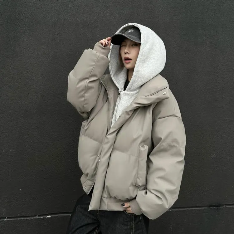 TRTNAN【现货】美式短款连帽假两件棉服加厚保暖冬季新款外套【运补】