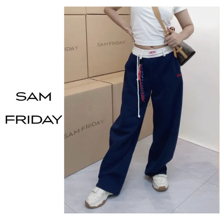 SamFriday秋新款宽松百搭抽绳直筒裤 女士韩版休闲长裤