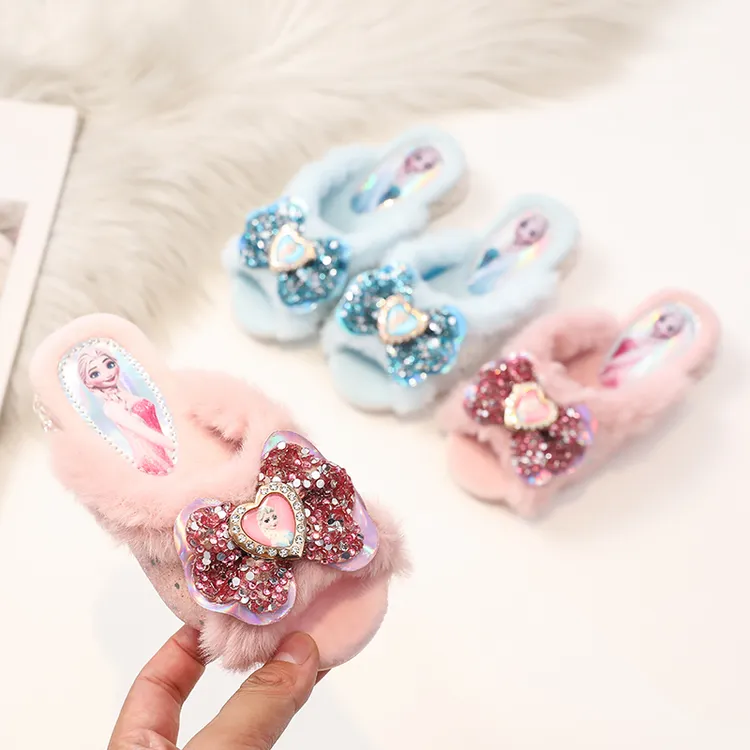 女童拖鞋加绒秋冬新款公主软底防滑小女孩童鞋居家外穿鞋子商品图