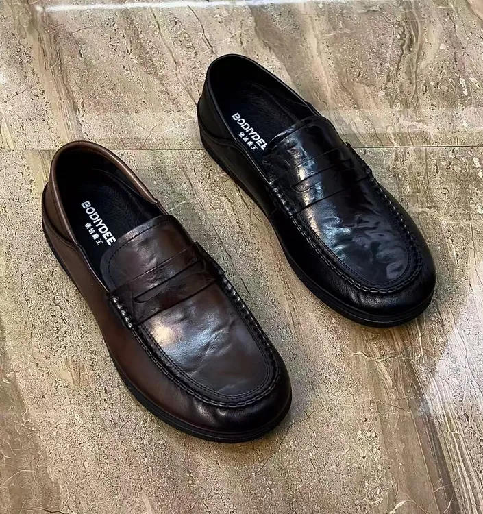 头层牛皮软底透气休闲套脚皮鞋平跟男鞋乐福鞋男士男款舒适真皮鞋