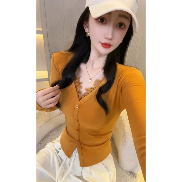 【双面德绒加厚娜哥0981】带扣蕾打底衫女长袖内搭秋冬长袖修身保暖