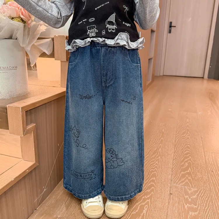 女童裤子秋装2025新款儿童早秋洋气牛仔裤女宝宝春秋季韩系阔腿裤
