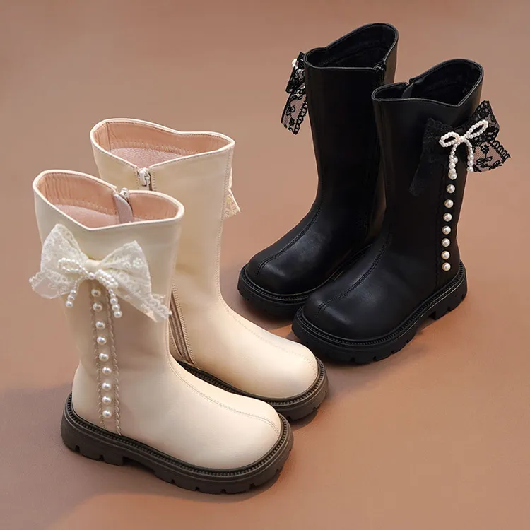 女童靴子公主长靴马丁靴2025冬季新款加绒保暖高筒二棉靴不过膝