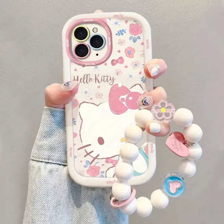 碎花凯蒂猫凯蒂猫带链条适用苹果/华为/OPPO/VIVO/小米手机壳软