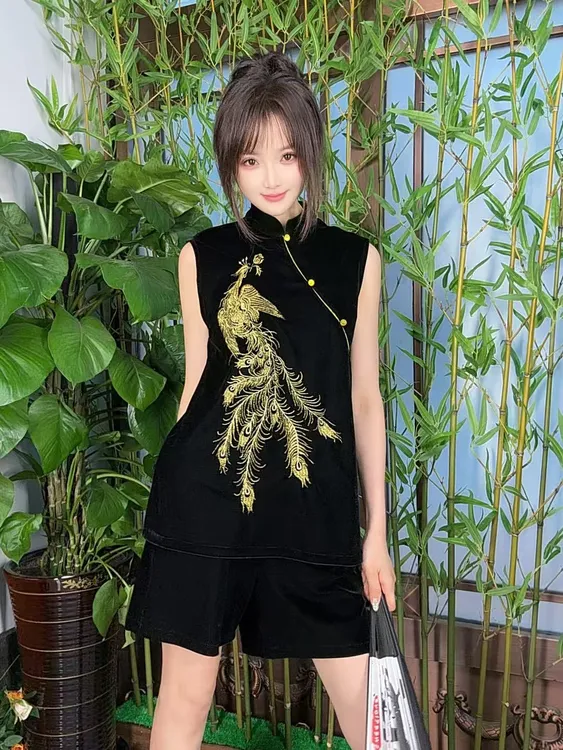 夏季2025新款薄款高级感老钱风凤凰刺绣坎袖千金贵气名媛风女装