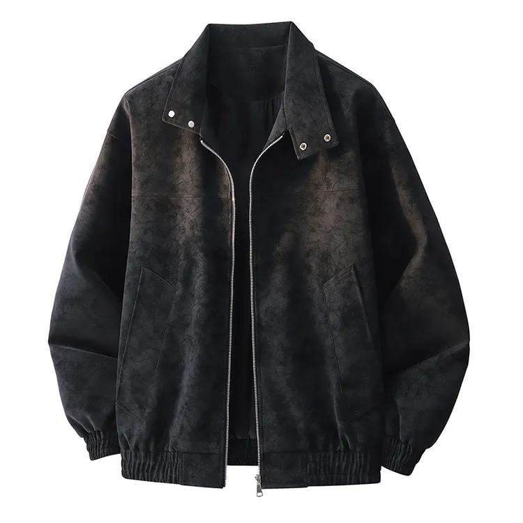 美式复古休闲高级感飞行夹克外套港风PU皮衣男翻领皮衣外套男