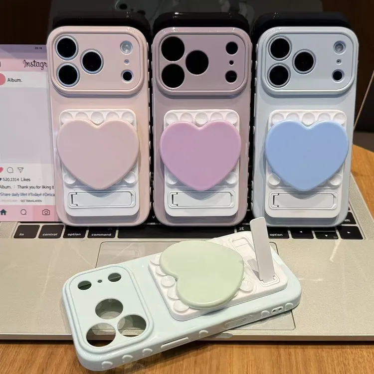 雅天立ins风爱心镜子吸盘适用苹果17/华为/vivo/小米/oppo手机壳商品图
