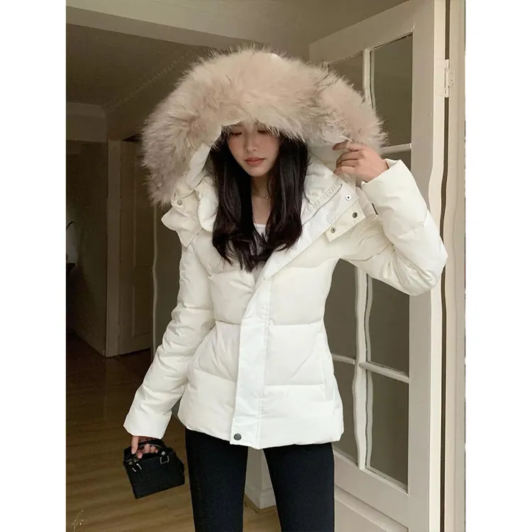 韩版百搭高级感连帽棉服外套女冬季新款修身设计感毛领保暖棉衣潮