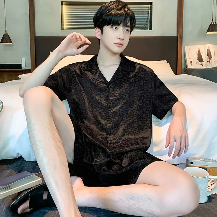 2025夏季新款冰丝男士睡衣男款短袖短裤夏天大码家居服套装可外穿