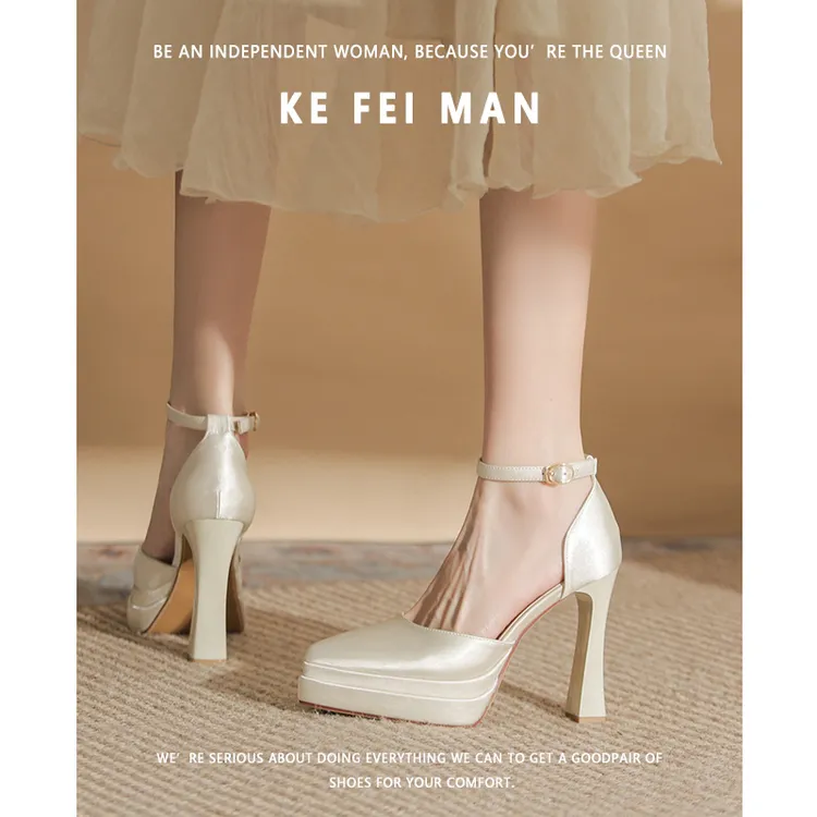 【珂菲曼】小个子防水台高跟鞋女不累脚12厘米超高礼服新娘鞋婚鞋