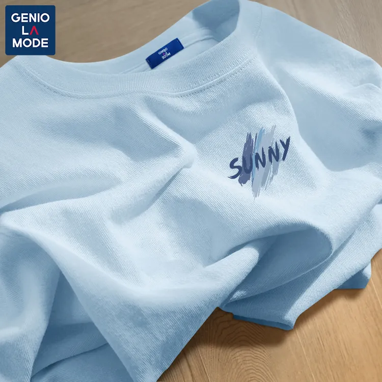 GENIOLAMOD2025夏季纯棉短袖t恤男生休闲潮牌男女同款婴儿蓝半袖