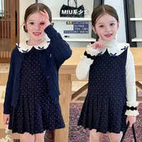 栀了成长记童装女童甜美学院风背心裙秋季儿童宝宝撞色压褶连衣裙