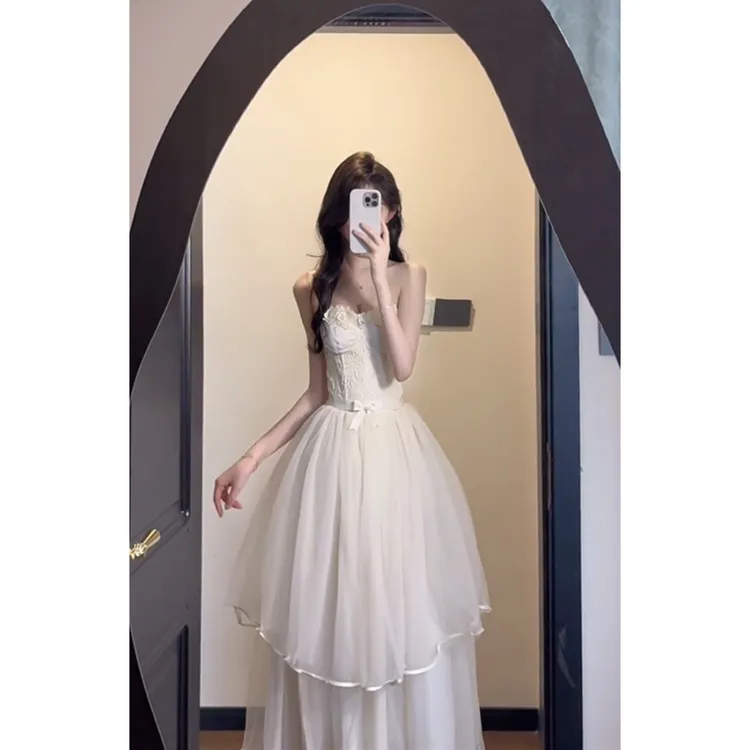 纯欲甜美套装女春季花朵一字肩抹胸吊带背心搭配半身裙子两件套