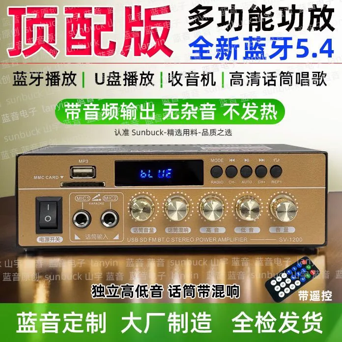220V迷离多功能数字功放机双声道立体声5.3蓝牙无损音支持12V电源