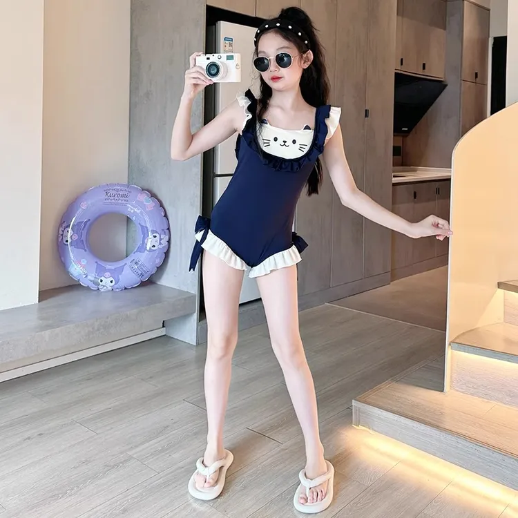 女童泳衣2025新款儿童连体吊带游泳衣大童女孩高颜值海边度假泳装