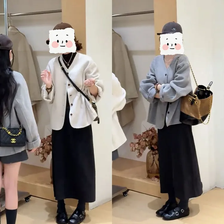 韩系高级感气质小香风复古套装秋冬新款外套高腰半身裙显瘦两件套