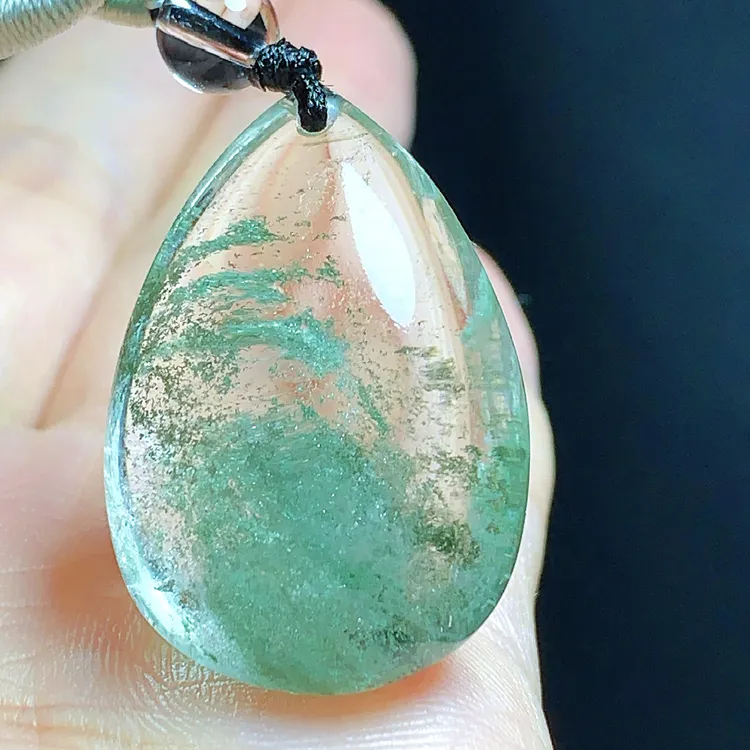东海水晶天然绿幽灵水晶吊坠毛衣链平安通透绿幽灵纯天然100%真品