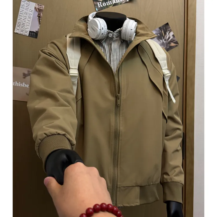 美式复古短款立领夹克男秋季新款棕色工装外套户外硬汉风飞行上衣