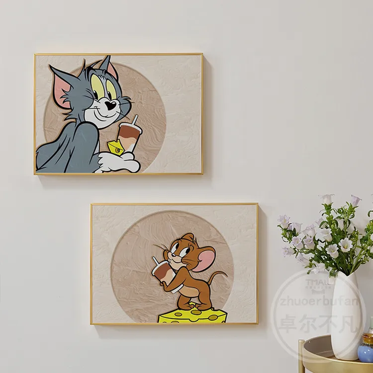 奶油风电表箱装饰画遮挡卡通侘寂动漫简约米老鼠猫和老鼠2026新款