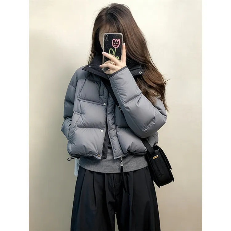 2025新款巨好看的加厚灰色短款洋气夹棉保暖棉服外套女款冬季棉袄