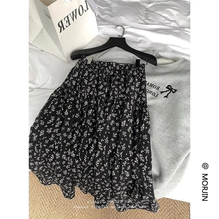 韩国东大门复古碎花半身裙女2025夏季中长款垂感小个子百搭a字裙