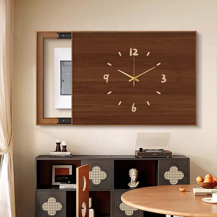 原木风电表箱装饰画高级感弱电源墙壁挂画带钟表免打孔遮挡壁画