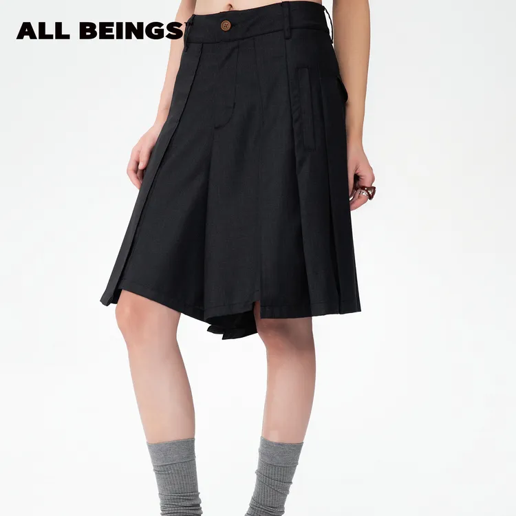 ALL BEINGS25AW设计师新款精纺羊毛百褶百搭裙裤薄款女