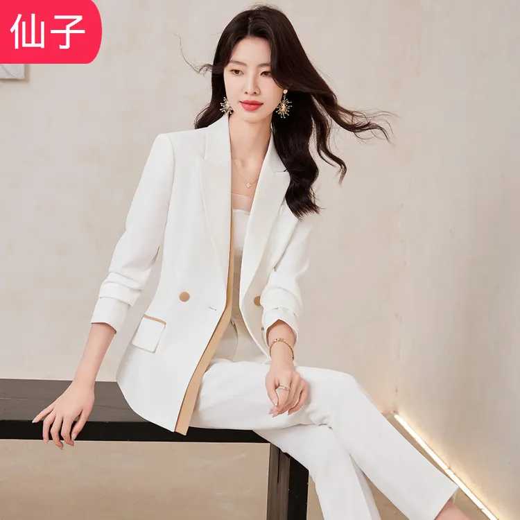 白色西装套装女秋季时尚气质主持人正装西服工作服跨境亚马逊热销