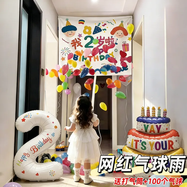 生日气球雨套装拉绳仪式感儿童派对装饰场景氛围布置女生男孩周岁商品图